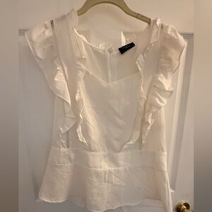 Women’s Cream Ruffle V-Neck Peplum Blouse